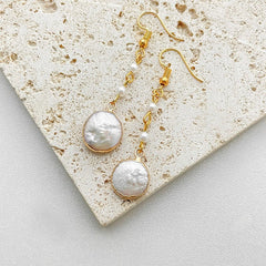 Boho Style Handmade Freshwater Pearl Earrings, Baroque Irregular Pearl Earrings with Gold or Silver Plated Gilt Edging