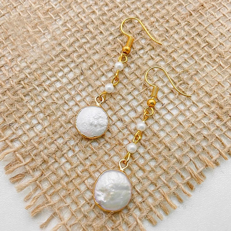 Boho Style Handmade Freshwater Pearl Earrings, Baroque Irregular Pearl Earrings with Gold or Silver Plated Gilt Edging