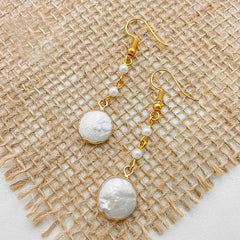 Boho Style Handmade Freshwater Pearl Earrings, Baroque Irregular Pearl Earrings with Gold or Silver Plated Gilt Edging