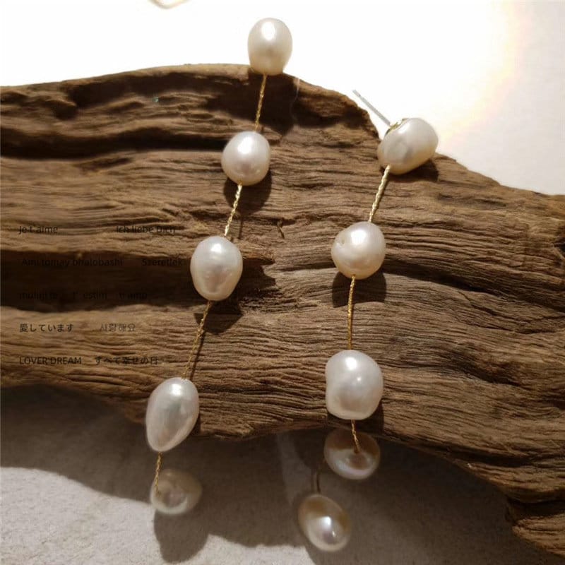 Freshwater Pearl Earrings, Long Thread Pearl Earrings, Natural Pearl Earrings, Baroque Pearl Earrings, Pearl Tassel Earrings, Pearl Gift