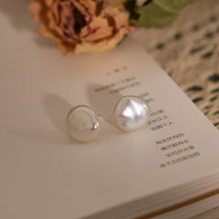 Natural Coin Pearl Stud Earrings