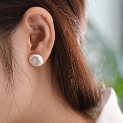 Natural Coin Pearl Stud Earrings