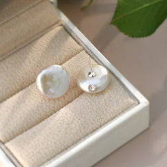 Natural Coin Pearl Stud Earrings