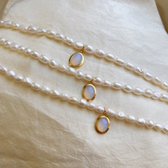 Pearl Necklace with Moonstone