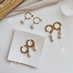 Natural Freshwater Pearl Earring, Gold Hoop Pearl Drop Earring, 1 or 2 Pearl Drop and Dangle Earrings, Gold Circle with 1 or 2 Pearls