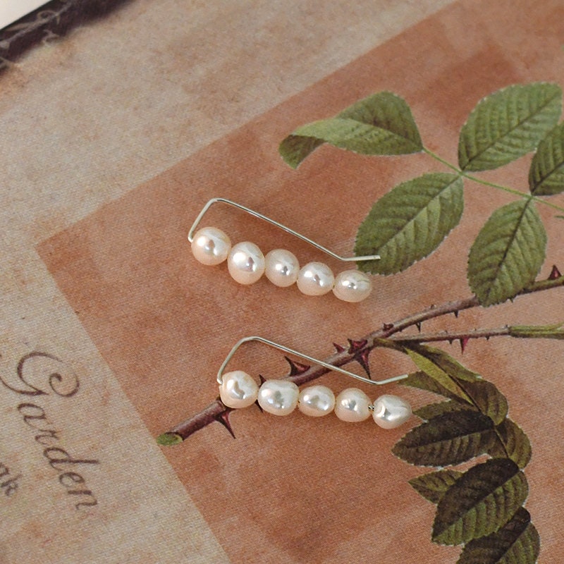 Natural Pearls Earrings, Pearl Hook Earrings, Freshwater Pearl Earrings, Pearl Silver Earrings, Baroque Pearl Earrings, Row Pearl Earrings