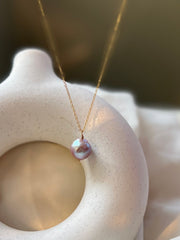 White Purple Baroque Pearl Pendant, 14K Gold Filled Chain