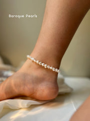 Natural Pearl Stretch Anklet, Baroque Pearl Anklet, Fresh Water Pearl Anklet Bracelet, Rice Pearl Elastic Anklet, Vintage Stretch Anklet