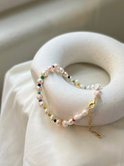 Baroque Pearl Anklet, Colorful Beads Anklet, Natural Pearl Anklet, Fresh Water Pearl Anklet Bracelet, Unique Pearl Anklet, Color with Pearl