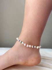 Baroque Pearl Anklet, Colorful Beads Anklet, Natural Pearl Anklet, Fresh Water Pearl Anklet Bracelet, Unique Pearl Anklet, Color with Pearl