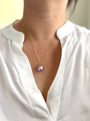 White Purple Baroque Pearl Pendant, 14K Gold Filled Chain