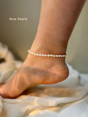 Natural Pearl Stretch Anklet, Baroque Pearl Anklet, Fresh Water Pearl Anklet Bracelet, Rice Pearl Elastic Anklet, Vintage Stretch Anklet