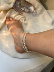 Natural Pearl Stretch Anklet, Baroque Pearl Anklet, Fresh Water Pearl Anklet Bracelet, Rice Pearl Elastic Anklet, Vintage Stretch Anklet