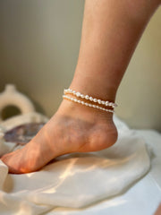 Natural Pearl Stretch Anklet, Baroque Pearl Anklet, Fresh Water Pearl Anklet Bracelet, Rice Pearl Elastic Anklet, Vintage Stretch Anklet