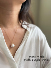 White Purple Baroque Pearl Pendant, 14K Gold Filled Chain