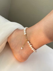 Baroque Pearl Anklet, Natural Pearl Anklet, Fresh Water Pearl Anklet Bracelet, Unique Pearl Anklet, Vintage Anklet, Braid Anklet for Wedding