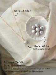 White Purple Baroque Pearl Pendant, 14K Gold Filled Chain