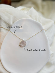 Flower Petal Pearl Pendant Necklace, FreshWater Pear with 14K Gold Filled Dainty Chain